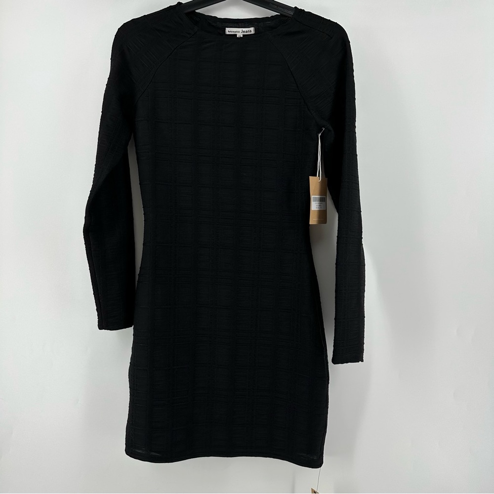 Reformation Black Textured Long-Sleeve Mini Dress